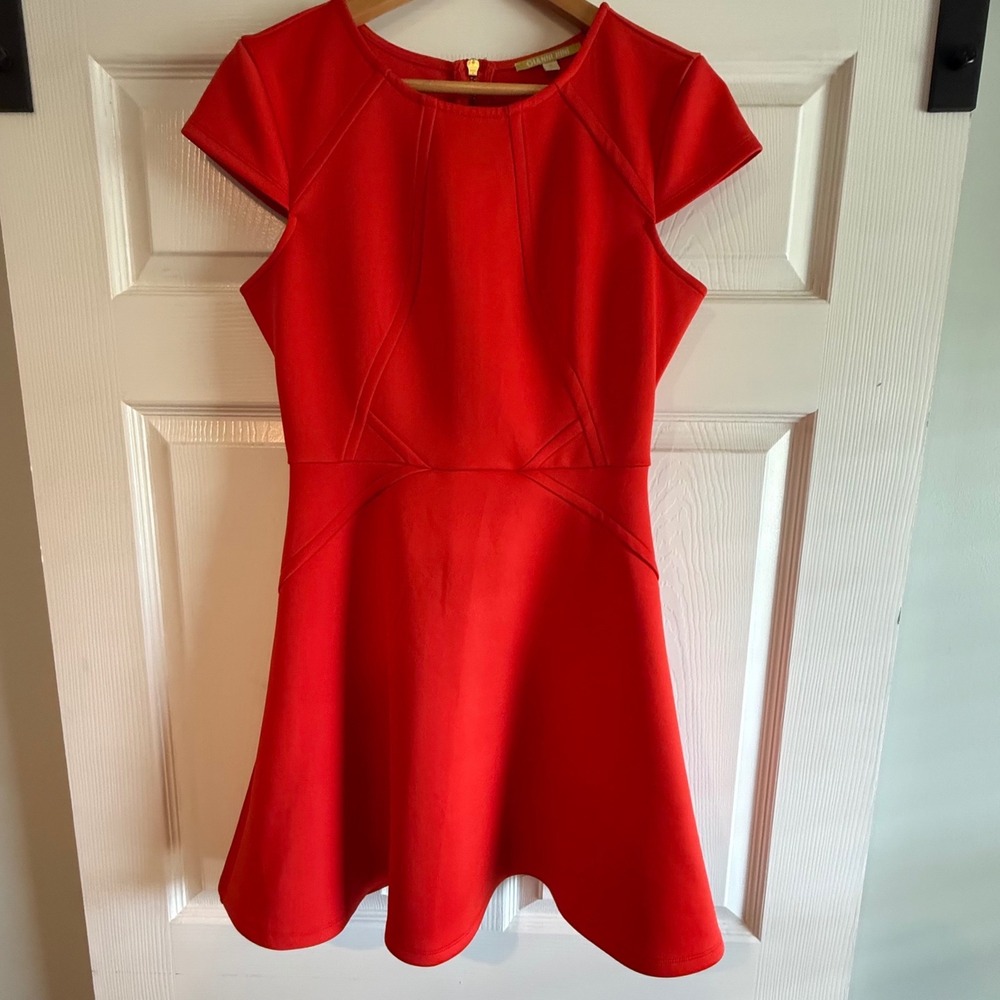 Gianni Bini Red Scuba Fit‎ & Flare Dress Size M Cap Sleeve Skater Career Party